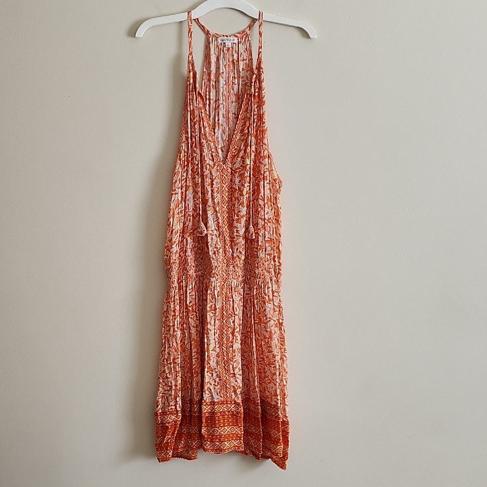 Poupette St. Barth Vibrant Orange Coral Floral Mini Dress Womens Large